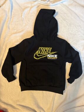 Nike Kids Black Hoodie with Neon Yellow Swoosh Logo